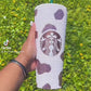 Rhinestone White & Pink Cow Print Tumbler